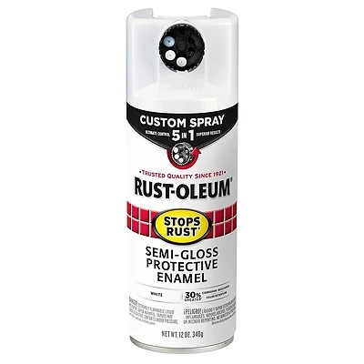 Rust-Oleum 376910 Stops Rust Custom Spray 5-in-1 Paint, Semi-Gloss White, 12 oz.