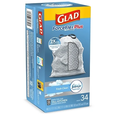 Glad 70320 Trash Bag, 13 gal, Plastic