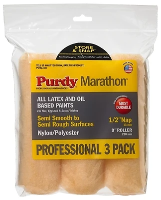 Purdy Marathon 14F861100 Paint Roller Cover, 9 In, 1/2 In Nap, 3-Pack