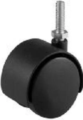 Dual-Wheel Caster, Threaded Stem, Black, 2 In.