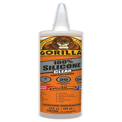 Gorilla 80500A Silicone Sealant, Clear, Mold & Mildew Resistant, 10 Oz.