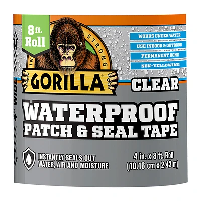 Gorilla 107261 Waterproof Patch & Seal Tape, Clear, 4 In. x 8 Ft.