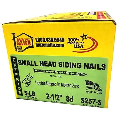 Siding Nails, Small Head, Spiral Shank, 8D, 2-1/2 In., 5 Lbs.