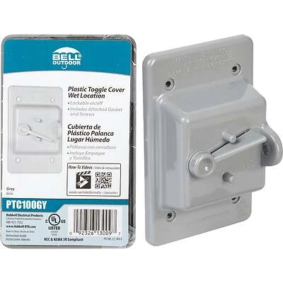 Bell PTC100GY Toggle Switch Cover, 1-Gang, Polycarbonate, Gray