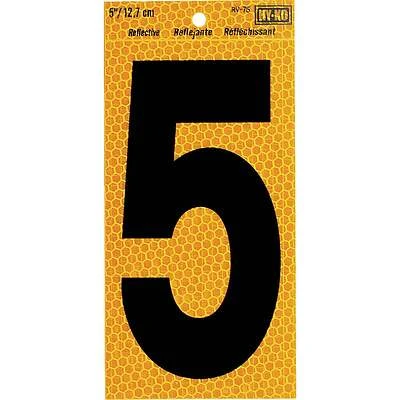 Hy-Ko RV-75/5 Address Number 5, Reflective Yellow & Black, 5-In. Vinyl