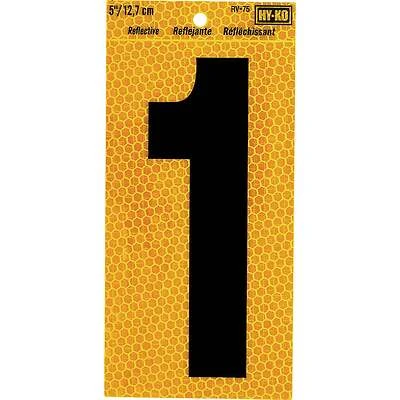 Hy-Ko RV-75/1 Address Number 1, Reflective Yellow & Black Vinyl, 5-In.