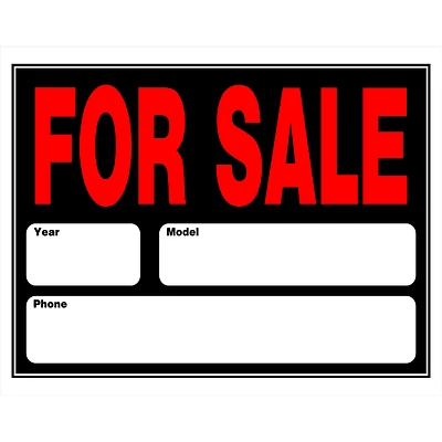 Auto For Sale Sign, Orange/ Black Plastic, 15 x 19-In.