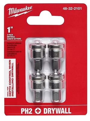 Milwaukee 48-32-2101 Drywall Dimpler Screw Setter, #2 Phillips, 1/4 In. Hex, 4-Pack