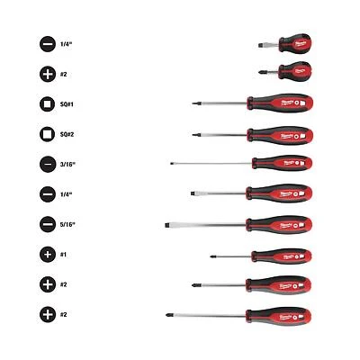 10-piece Screwdriver Set With Phillips, Slotted, And Square Heads