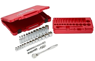 Milwaukee 48-22-9408 3/8 In. Drive Ratchet & Socket Set, 6-Point, 28-Piece