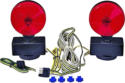 V555 Red Round Towing Light Kit With Magnetic Base And Wiring Harness