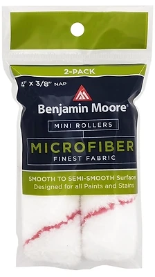 Benjamin Moore U66200-018 Mini Roller Cover, 4 In. X 3/8 In. Nap, Microfiber, 2 Pk