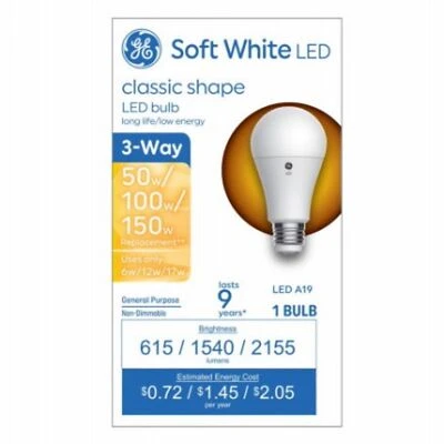 LED 3-Way Light Bulb, A19 Medium Base, Soft White, 6/12/17 Watt