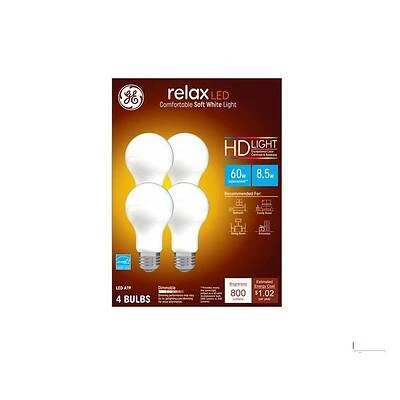 GE 96687 LED Bulb, General-Purpose, A19 Lamp, 60 W Equivalent, E26 Lamp Base, Dimmable, Soft White Light