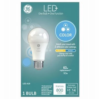 GE 93128968 LED Color Changing Bulb with Remote, A19, 9W, 800 Lumens