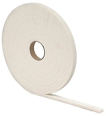 3/8" W X 3/16" T X 17' L White Foam Weatherstrip Tape For Doors And Windows
