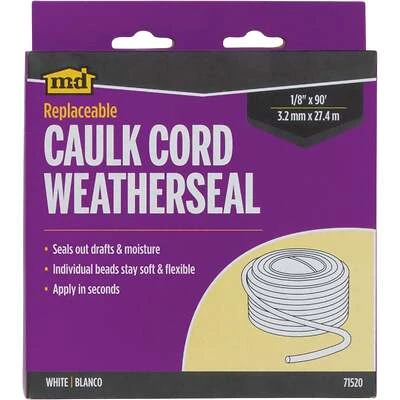 M-D 71520 White Synthetic Fiber Caulk Cord, 1/8 In. x 90 Ft.