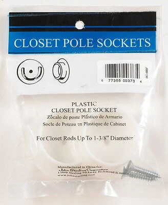Closet Rod Pole Socket Set, White Plastic, Pr.
