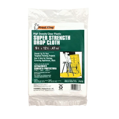 Frost King P470 Plastic Drop Cloth, 9 ft W x 12 ft L, Clear, 1 Pk