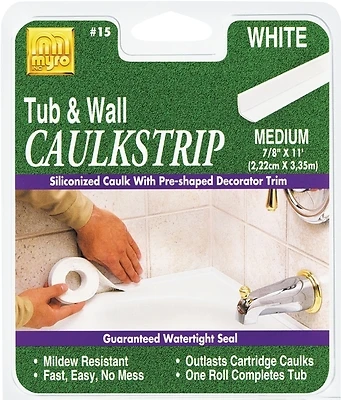 Homax 34015 Tub & Wall Caulk Strip, White, 7/8 In. x 11 Ft.