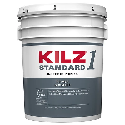 Kilz L201105 Standard Interior Primer, Flat White, Water Base, 5-Gallon
