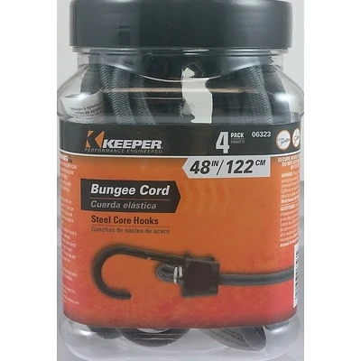 Keeper 06323 Bungee Cord, SST Hook, 48 In., Gray, 4 Pack