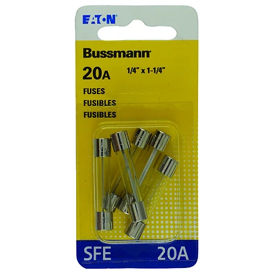 Bussmann BP/SFE-20-RP SFE Glass Tube Fuse, 20A, 32V, 5 Pack