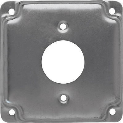 Receptacle Box Cover, Single, Flat Corner Square, Exposed, 4 In.