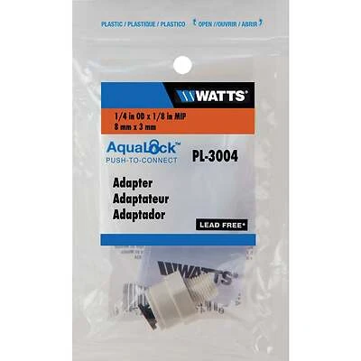 Watts Aqualock PL-3004 PEX Quick Connect Pipe Adapter, 1/4 In. OD x 1/8 In. MPT