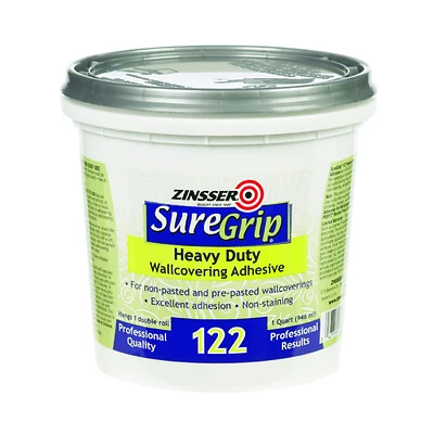 Zinsser 69384 SureGrip 122 Wallcovering Adhesive, Clear, 1-Qt.