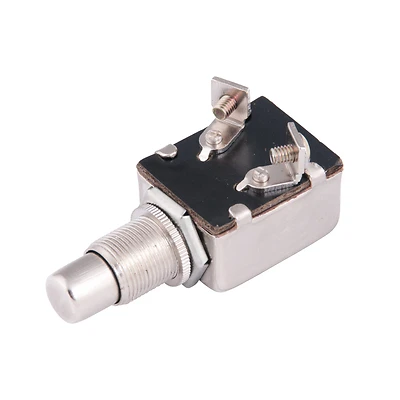 42210 Brass 15a Push Button Starter Switch, 12v Dc, Screw Terminal, Chrome Plated