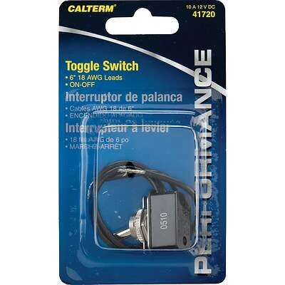 41720 Pre-wired Metal Toggle Switch 10a 12v Dc With Wire Ends, Black/silver