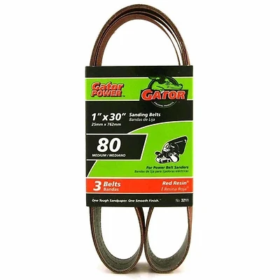 80-Grit Bi-Directional Sanding Belt, 1 x 30 In., 3-Pk.,