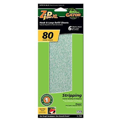 Gator 7242 Zip XL Sanding Refill Sheets, 80-Grit, 6-Pack