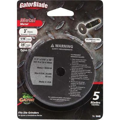 Gator 9440 Metal Cut-Off Wheel, 3 In. x 1/16 In. x 3/8 In., 5-Pack