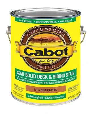 Cabot 17417-07 Deck & Siding Stain, Semi-Solid, Redwood, 1 Gallon