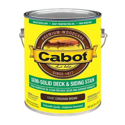 Cabot 17437-07 Deck & Siding Stain, Semi-Solid, Cordovan Brown, 1 Gal.