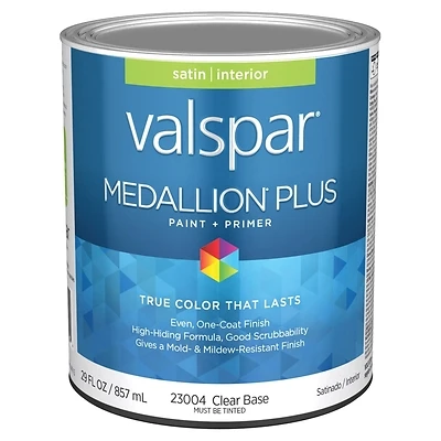Valspar Medallion Plus Satin Interior Paint & Primer, Clear Base, 1 Qt