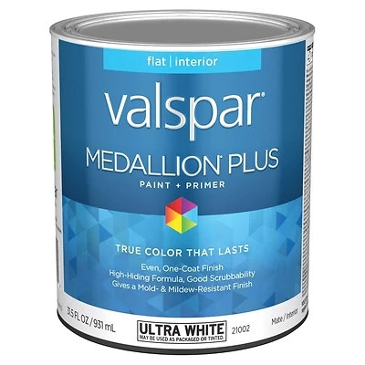 Valspar Medallion Plus Flat Interior Paint & Primer, Ultra White, 1 Qt