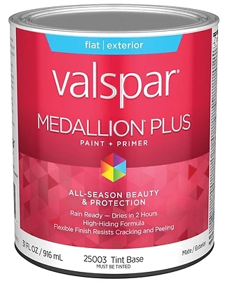 Valspar Medallion Plus 028.0025003.005 Flat Exterior Paint & Primer, Tint Base, 1 Quart