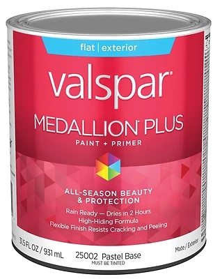 Valspar 028.0025002.005 Medallion Plus Flat Exterior Paint & Primer, Pastel Base, 1 Quart