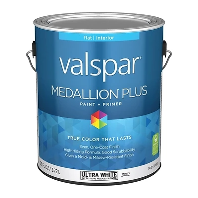 Valspar Medallion Plus Flat Interior Paint & Primer, Ultra White, 1 Gal