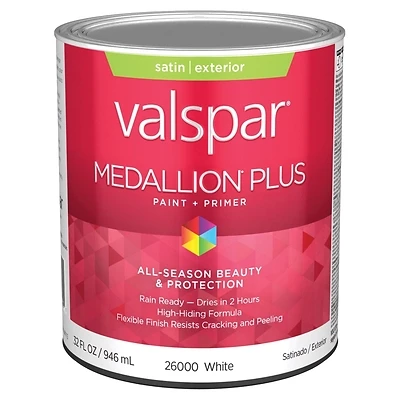 Valspar Medallion Plus Premium Satin Exterior Paint & Primer, White, 1 Qt