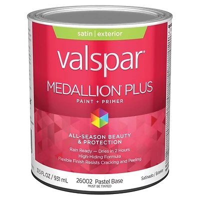 Valspar Medallion Plus Satin Exterior Paint & Primer, Pastel Base, 1 Qt