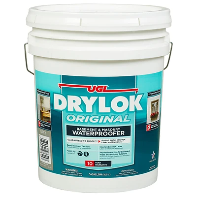 Interior/Exterior Latex Masonry Waterproofing Paint, Gray, 5 Gallons