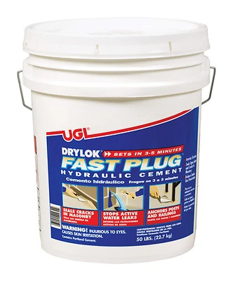 UGL Drylok 00930 Fast Plug Hydraulic Cement, Gray, 50 Lb. Pail