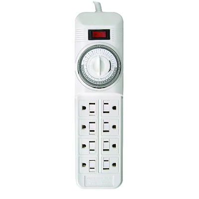 Woods 22575WD 8-Outlet Power Strip Timer, 4 Timer/4 Switch, 15A 125V