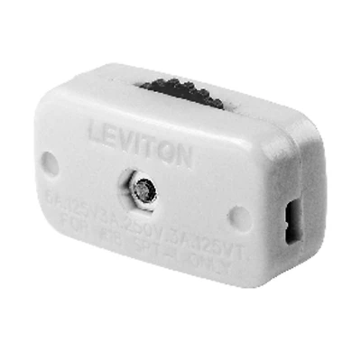 Leviton C24-00423-3KW Cord Switch, 3/6 A, 125/250 V, White