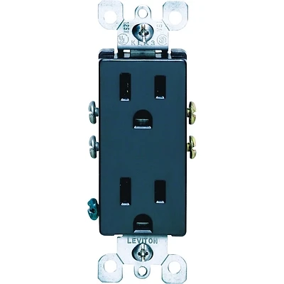Leviton S05-05325-0ES Duplex Receptacle, Thermoplastic, Black, 2-Pole, 15 A, 125 V, Push-In, Side Wiring, Wall Mounting