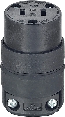 Leviton 000-115CR Cord Connector, 2-Pole 2-Wire, 15A 125V, Black
